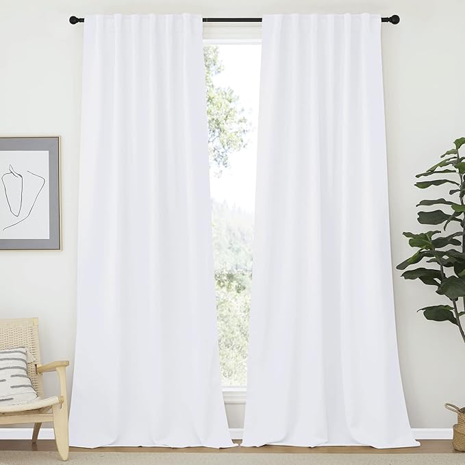 NICETOWN Window Treatment Curtains for Bedroom - (White Color) W52 x L95, 2 PCs, 50% Light Blocking Back Tab and Rod Pocket Draperies for Apartment by NICETOWN