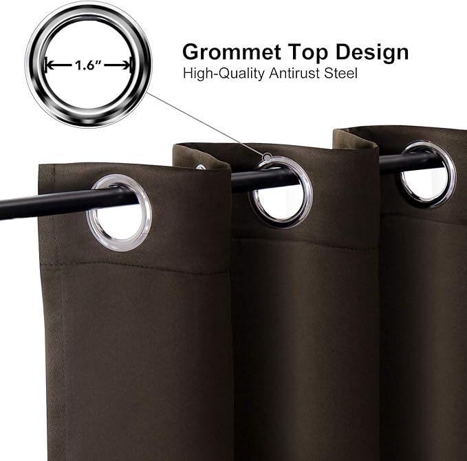 ChrisDowa Brownout Curtains 70 inches Wide for Bedroom - 2 Panels Set Extra Wide Grommet Thermal Insulated Room Darkening Curtains for Living Room (Brown, 70 x 63 Inch) - Image 2