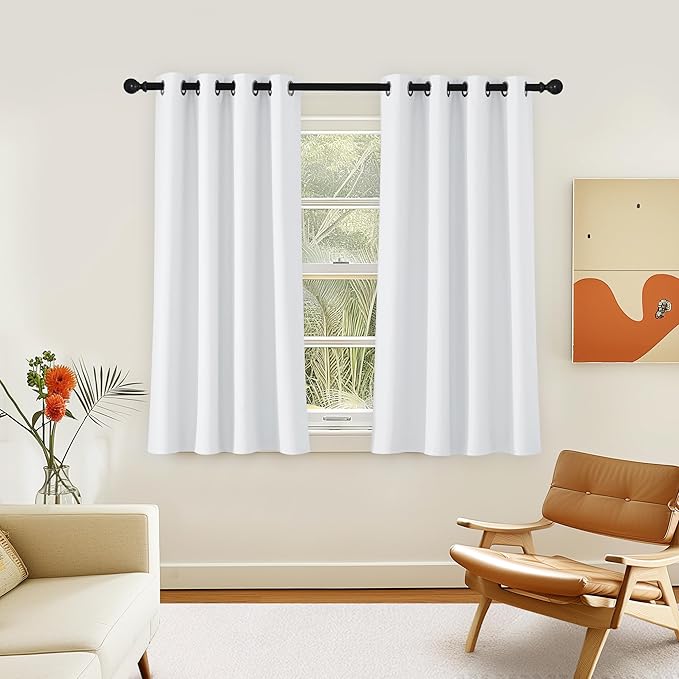 NICETOWN Room Darkening Short Curtain 54 inches Long for Living Room, Grommet Sound Reducing Thermal Insulated Curtains for Bedroom Nursery Window, 46W x 54L, 1 Piece, White by NICETOWN