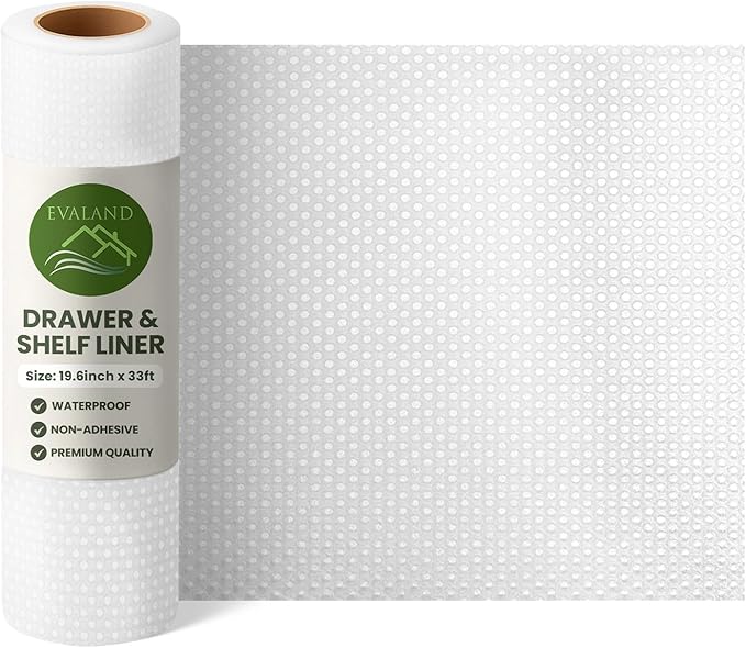 EVALAND Shelf Liners for Kitchen Cabinets Non-Adhesive 19.6" x 33 FT Clear Drawer Liner Non Slip, Washable Cabinet Liner, Waterproof Shelf Liners for Cabinets, Refrigerator Bathroom Pantry Cabinet Mat - Image 2