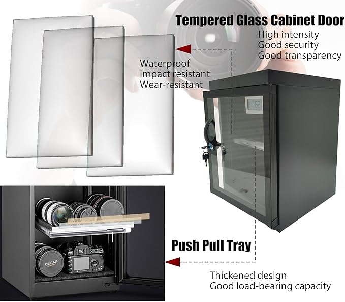 Electronic Dry Cabinet 30L, Camera Dry Cabinet 2 Tiers, Dehumidify Moisture Proof Lab Dry Box, 25%-60% RH Lens Camera Storage Cabinet Adjustment Knob - Image 6