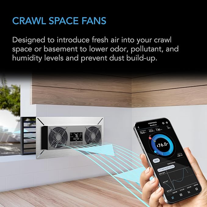 AC Infinity AIRTITAN T8-N, Crawlspace Basement Ventilator Fan, WiFi App-Compatible Temperature Humidity Controller, IP-55 Rated, Intake - Image 2