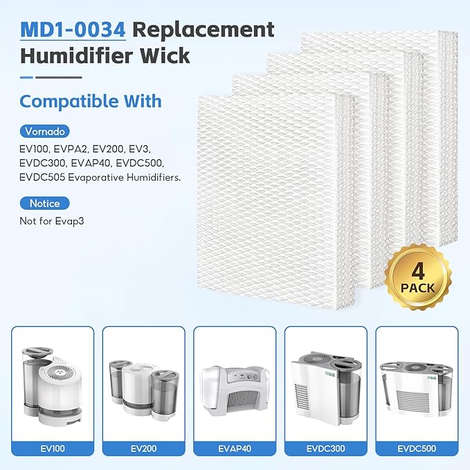 4-Pack MD1-0034 Replacement Wicks Filters Compatible with Vornado Evaporative Humidifier Model Evap40, Evap2, EV100, EV200, EVDC300, EVDC500 - Image 2