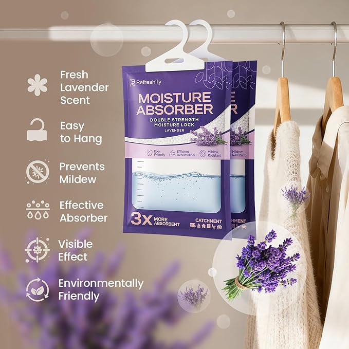 Moisture Absorbers and Humidity Absorber Bags for Closet - 10 Pack High-Efficiency Moisture Absorber and Humidity Packs for Home, Moisture Bags and Dehumidifier Bags for Car Lavender, 10 Pack - Image 2