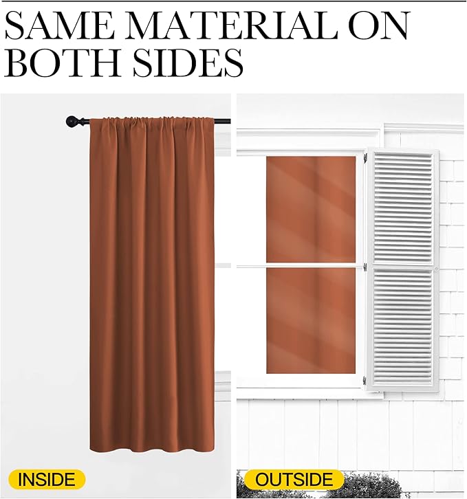 NICETOWN Blackout Curtains and Drapes - Thermal Insulated Solid Rod Pocket Blackout Draperies/Panels (Burnt Orange, 1 Pair, 34 by 72 inches) - Image 6