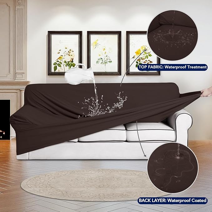 PureFit 100% Dual Waterproof Couch Cover Slipcovers for Couches and Sofas - Stretch Non Slip Fleece Sofa Covers Washable, Leakproof Furniture Protector for Kids, Pets, Dog (Loveseat, Chocolate) - Image 3