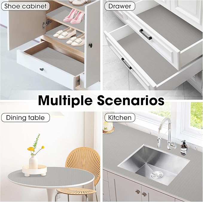Drawer and Shelf Liner, Non-Slip Kitchen Cabinet Liners Non-Adhesive Thick Strong Grip Waterproof Washable Mats Protect Dresser Shelves Cupboard Bathroom Cabinets, Light Gray, 12 in X 10 FT - Image 9
