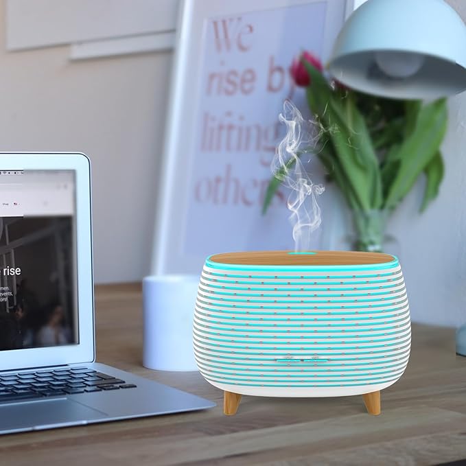 2-in-1 BT Speaker & Ultrasonic Essential Oil Diffuser,Aromatherapy Diffuser Cool Mist Humidifier with 7 Colors Lights for Large Room Home Office,400ml(White+Wooden Grain) - Image 2