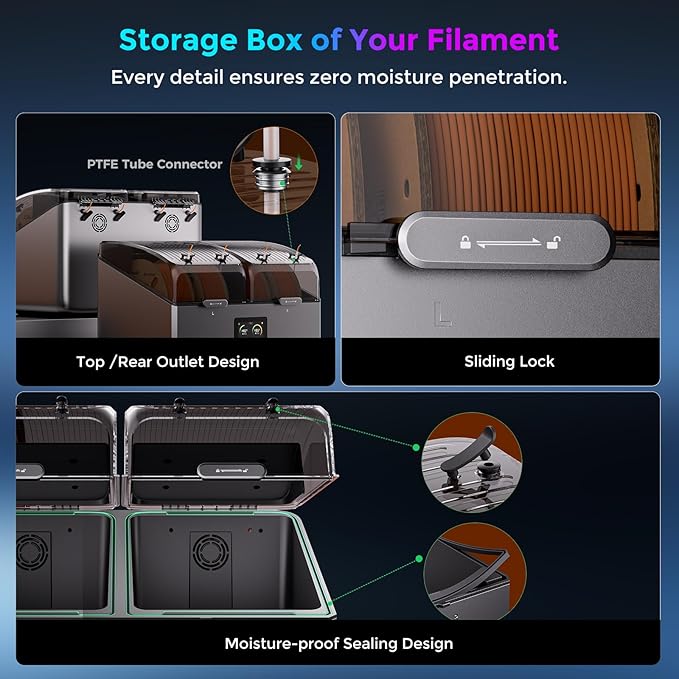 Creality Space Pi X4 Filament Dryer 4 Roll 3D Printer Dry Box with 110W PTC Heater 360° Rapid Heating LCD Touch Screen One-Key Operation PLA PETG ABS TPU Nylon Compatible - Image 7