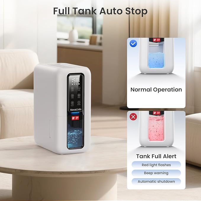 Dehumidifier for Home, Dehumidifiers for Bathroom, Bedroom, Living room, Closet with 68 OZ Water Tank, Moisture Absorbers, Auto Shut Off, Auto Humidity Control, 7 Colors LED Light, White - Image 6