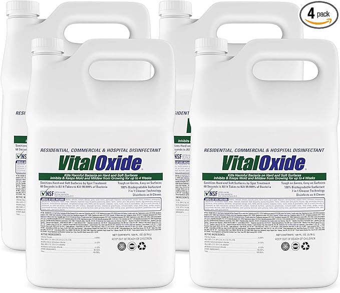 Vital Oxide Disinfectant, Deodorizer, Cleaner, Food-Contact Sanitizer, Virucide – (EPA registration #82972-1) – Kills Mold & Mildew, Eliminates Odors -4 Gallon by VitalOxide