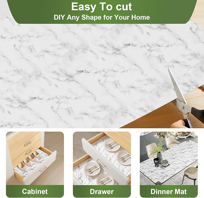 Moriah Shelf Liner Non Adhesive, Kitchen Drawer Liner Non Slip Waterproof Thickened Cabinet Protector for Bathroom Dresser Shelves Pantry(Marble,12'' x 10') - Image 6