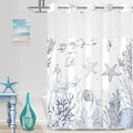 No Hook Shower Curtain with Snap in Liner, Beach Ocean Nautical Coastal Shower Curtains and Liner Set for Bathroom, Seashell Hotel Fabric Bath Curtain, Waterproof Washable, Grey 71" x 74" by TWLSNCD