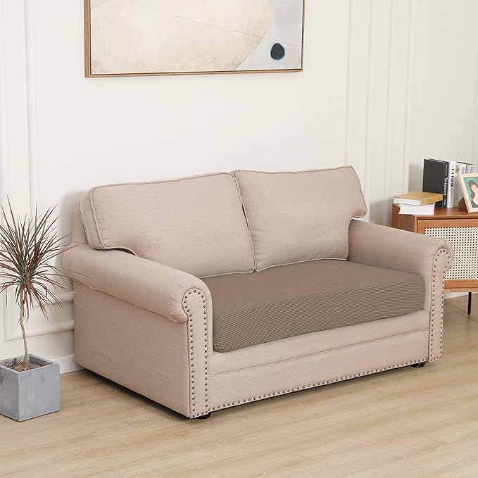 Easy-Going Stretch Loveseat Cushion Cover Sofa Cushion Furniture Protector Sofa Seat Sofa Slipcover Sofa Cover Soft Flexibility with Elastic Bottom(Loveseat Cushion, Camel) - Image 2