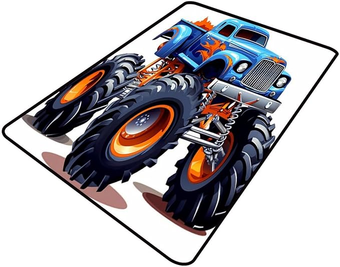 Area Rug - Cartoon Monster Truck Printing Patterns Reversible Area Rugs Fade Resistant, Flame Resistant, Quick Dry, Stain Resistant, Waterproof Floor Carpet for Living Room Bedroom, 24 x 36 Inch by Snarena