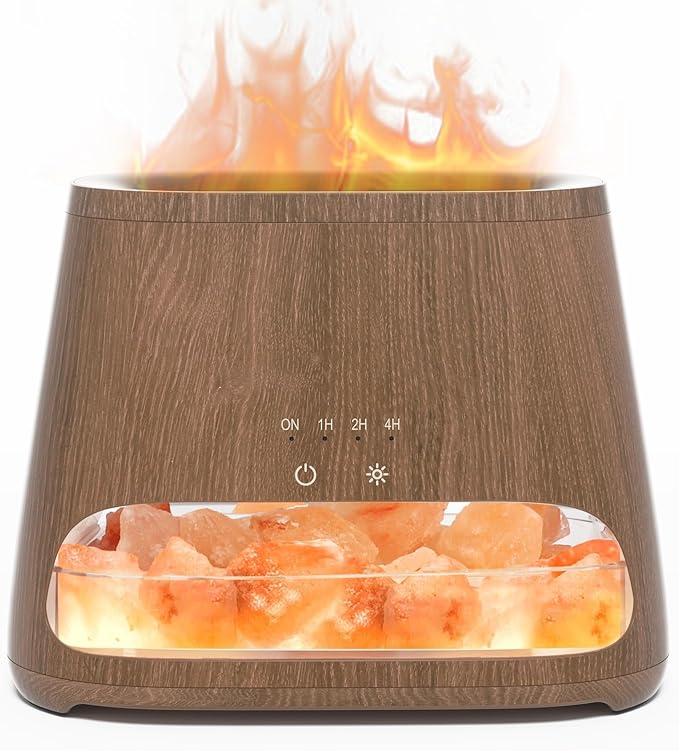 SALKING 2-in-1 Himalayan Salt Lamp Diffuser, Cool Mist Humidifier, Aromatherapy & Himalayan Salt Therapy, 100% Pure Himalayan Salt, Ultrasonic Essential Oil Diffuser with Ambient Glow, 150ml (Dark) by SALKING
