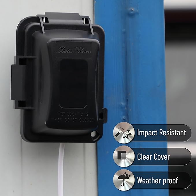 Bates- Outdoor Outlet Cover Weatherproof, Black 1-Gang Outdoor Electrical Outlet Cover Box with Mounting Hardware, Horizontal/Vertical Use - Image 6