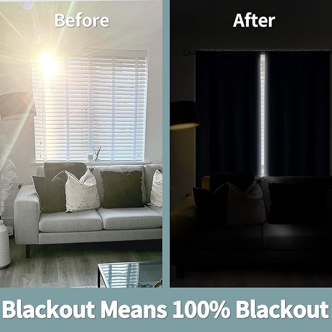 BGment Thermal Insulated 100% Blackout Curtains for Bedroom with Black Liner, Double Layer Full Room Darkening Noise Reducing Rod Pocket Curtain (52 x 54 Inch, Navy Blue, 2 Panels) - Image 3