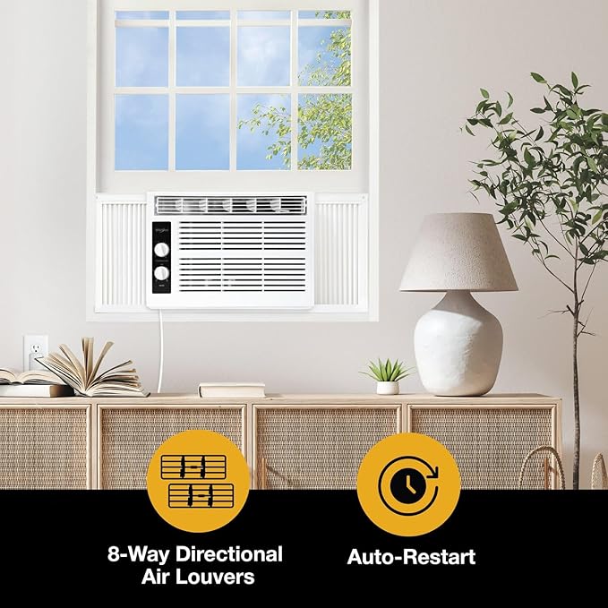 Whirlpool 5,000 BTU 115V Window Air Conditioner & Dehumidifier with Mechanical Controls, Window AC Unit for Apartment, Dorm Room, & Small Rooms up to 150 Square Feet in White - Image 8