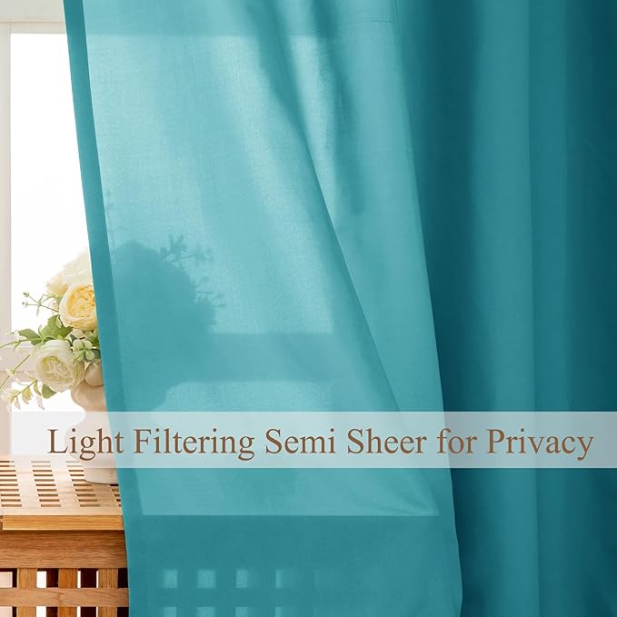 L.Z.E Teal Privacy Curtains 96 Inches Long 2 Panels Set, Light Filtering Curtains for Living Room Bedroom Doorway Divider, Non-See-Through Semi Sheer Rod Pocket Window Panels (55" W x 96" L) - Image 3