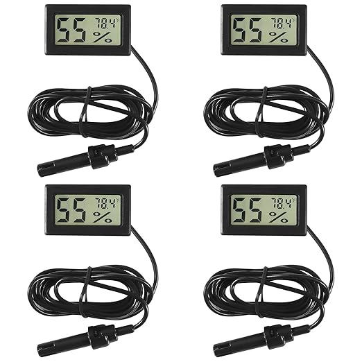 4 Pcs Mini Digital Hygrometer Thermometer Gauge with Probe TPM-10 LCD Display Temperature Fahrenheit Humidity Meter for Incubator Reptile Plant Terrarium Humidor Guitar Case Greenhouse by AITIAO