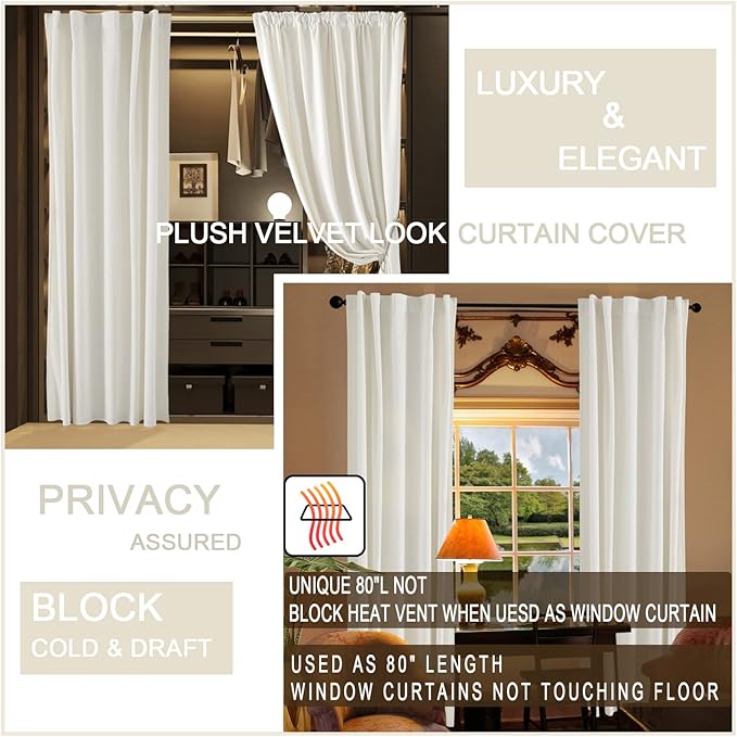 XTMYI Velvet Closet Curtain for Open Closet, Soft Doorway Curtain Panel, Privacy & Thermal Cover for Bedroom, 80 Inches Long - Image 3
