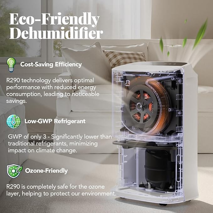 Energy Star 2024 Dehumidifier for Basement & Home, Up to 5500 Sq. Ft, 90 Pint Smart Wi-Fi Control, 1.45 Gal Tank with Drain Hose, 3 Modes, Auto Defrost, Timer & Child Lock - Image 4