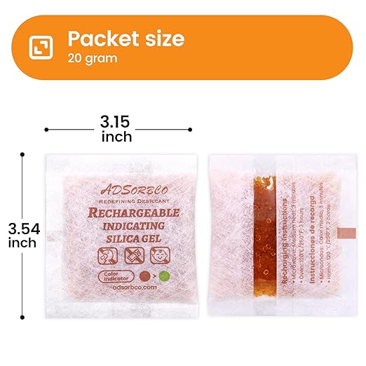 Adsorbco Rechargeable Desiccant, Indicating Silica Gel Packets, Moisture Absorbers for Storage, Gun Safe Dehumidifiers (20, 20g) - Image 2
