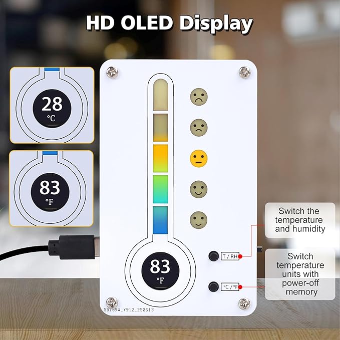 Soldering Project, ICSTATION Temperature and Humidity Meter Soldering Practice Kit With Expression LED Indication ℃/℉ Thermo-Hygrometer DIY Electronic Kit for School Education Use In Room Home Indoor - Image 5