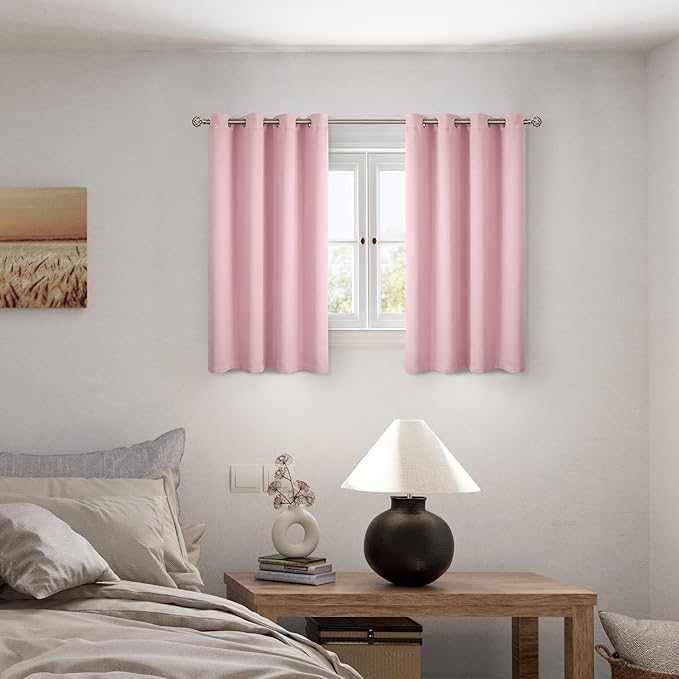 BGment Baby Pink 100% Blackout Curtains for Girls Bedroom 54 Inch Length, Thermal Insulated Full Light Blocking Grommet Noise Cancelling Small Window Curtains for Nursery 2 Panels Each 52 Inch Wide - Image 2