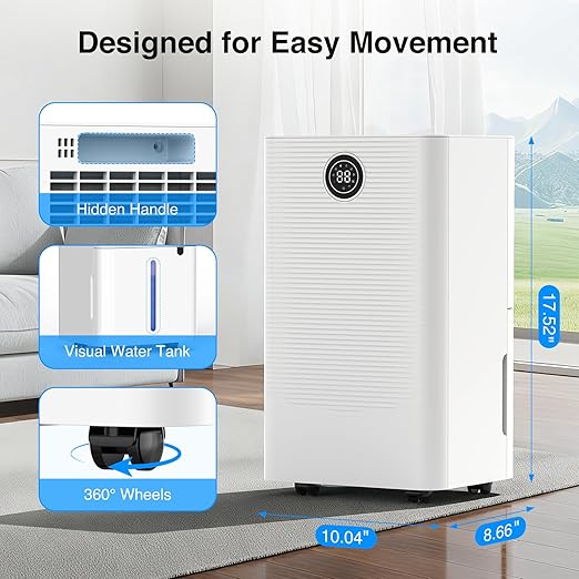 ZAFRO Dehumidifier for Home & Basement with Drain Hose, Energy Efficient 24 Pints Dehumidifier, Auto or Manual Drainage, Auto Defrost, 3 Modes, 24 Hours Timer - Image 7