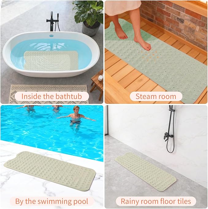 Anti-Slip Bathtub Shower mat, 39.3×15.7 inch（Approximately 100 × 40cm） Soft Oversized Machine Washable Non-Slip Bathtub mat with Drainage Holes, Bathroom Floor Suction Cup.（1-Opaque Khaki） - Image 7