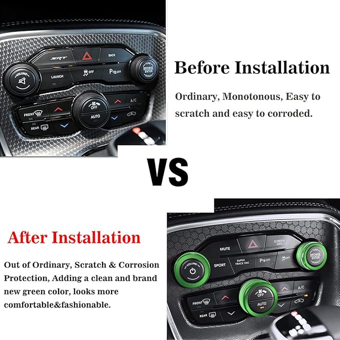 Auprite Climate Control Knob Covers for Challenger Accessories 2015-2023 2024, for Dodge Charger 2015-2023 2024, for Dodge Chrysler 300/300s 2015-2024,3Pcs Kit (Green) - Image 4