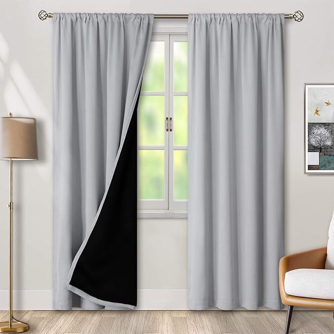 BGment Long Blackout Curtains for Living Room 90 Inch Length, Full Room Darkening Thermal Insulated Noise Reducing Rod Pocket Curtains Drapes, 46 Inch Wide, Light Grey, 2 Panels by BGment
