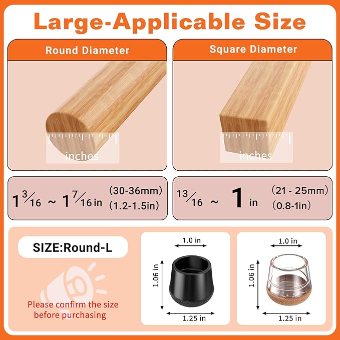 Chair Leg Floor Protectors Large 24Pcs,Silicone Chair Leg Protectors for Hardwood Floors/Tiles,360°Wrapped Felt Bottom to Prevent Scratch and Reduce Noise, Round Clear - Image 2