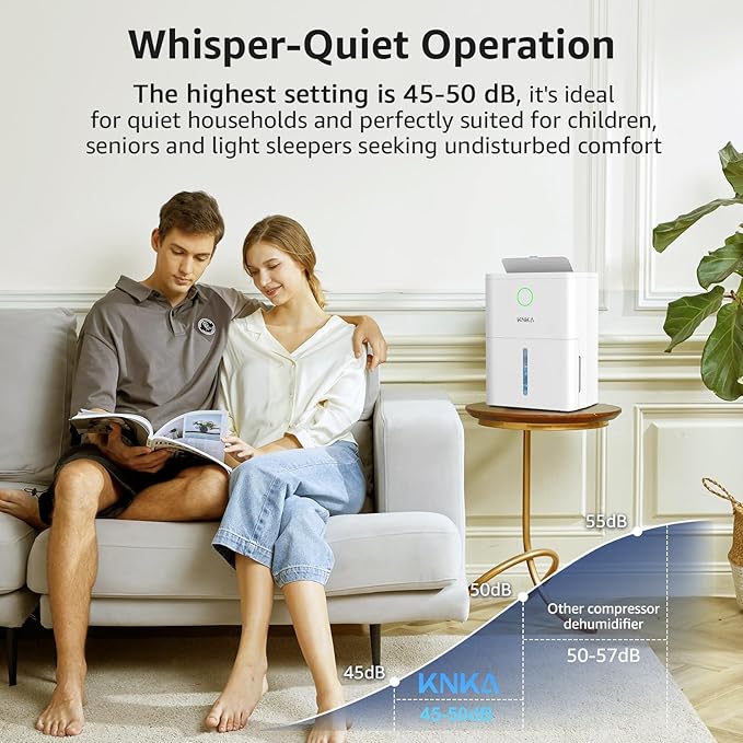 KNKA 1600 sq.ft Dehumidifier for Basement, 21 Pint Dehumidifiers for Home with Drain Hose, Continuous Drainage, Washable Filter, Intelligent Humidistat for Bedroom, Bathroom, Large Room - Image 4