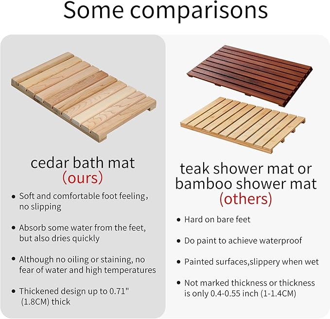 bingaai Cedar Wood Shower Mat, Cedar Wooden Bath Mats, Small Wood Bath Mat 20 x 13 in, Shower Stall Mat Non-Slip for Bathroom Bathtub Spa Sauna Garden Home, Wooden Floor Mat for Indoor and Outdoor - Image 5