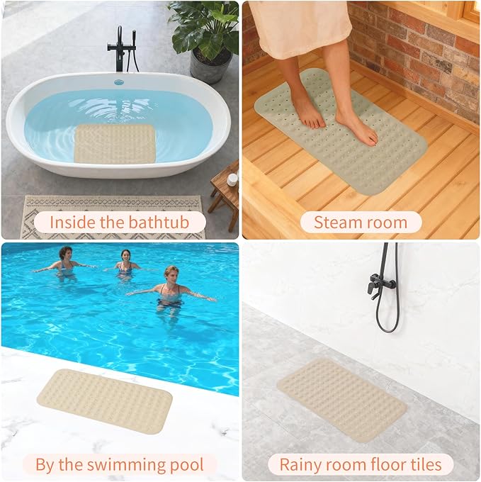 Anti-Slip Bathtub Shower mat, 27.5×14.5（Approximately 70×37cm） inch Soft Oversized Machine Washable Non-Slip Bathtub mat with Drainage Holes, Bathroom Floor Suction Cup.（1-Opaque Khaki） - Image 7