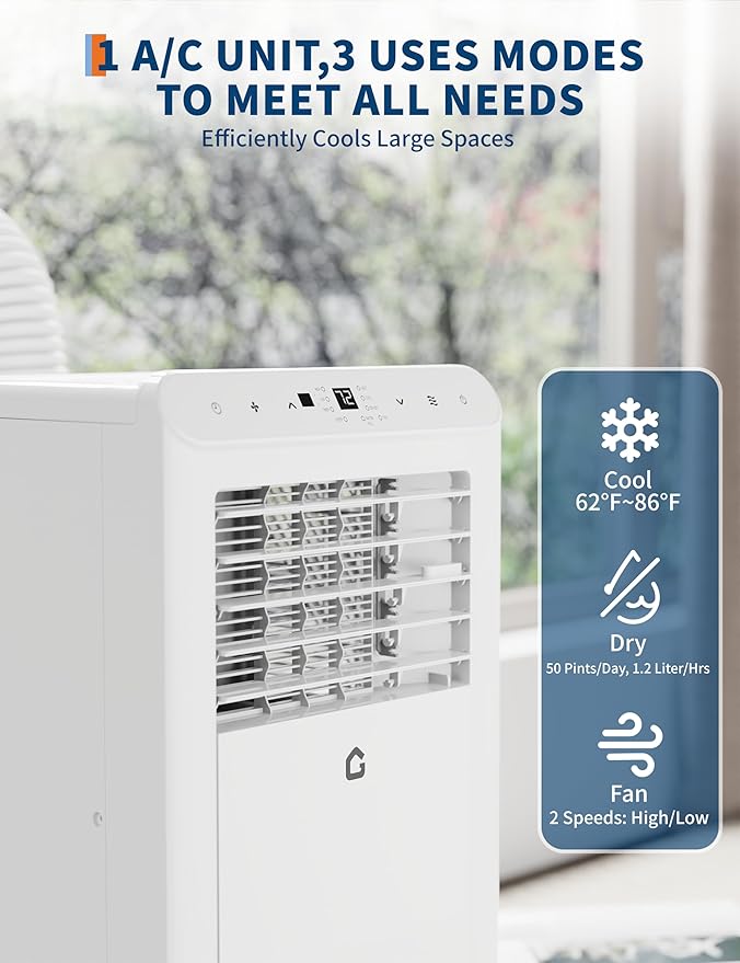 12,000 BTU Portable Air Conditioner with Remote Control – 3 in-1 Cooling, Fan, and Dehumidifying Functions, Fast Cooling for Up to 550 Sq. Ft., Low Noise, Sleep Mode & 24-Hour Timer - Image 4