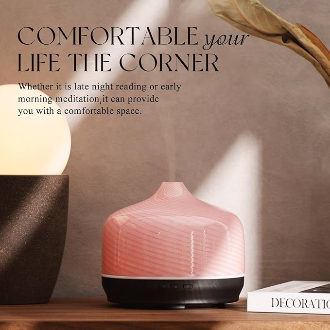 Porseme 500ml Glass Essential Oil Diffuser Aromatherapy Ultrasonic Cool Mist Humidifier 15-21 Running Hours Waterless Auto-Off Air Diffusers for Sleeping Yoga Office Working Spa and Rest (Pure Pink) - Image 7