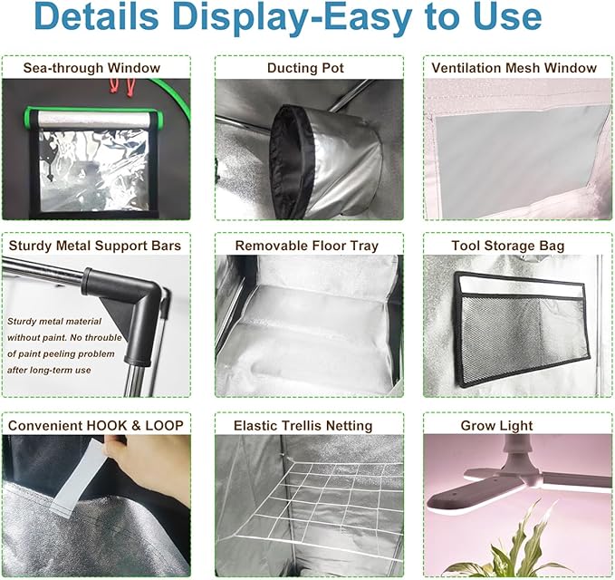 24"x24"x55" Grow Tent Kit, Indoor Grow Tent Complete System High Reflective Mylar Growing Tent +Full Spectrum LED Grow Light Combo,Hydroponics Indoor Plant Growing Tent + Carbon Filter - Image 6