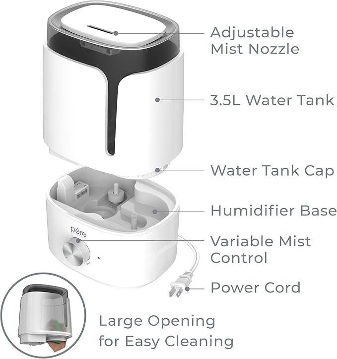 Pure Enrichment HUME Ultrasonic Cool Mist Humidifier - Easy-Clean 3.5L Tank Lasts up to 50 Hours; Whisper Quiet, & Auto Shut-Off for Large Living Rooms, Basements, Bedrooms, Nurseries, & Plants - Image 6
