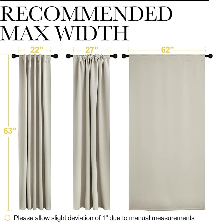 NICETOWN Blackout Curtain Panels Window Draperies - (Natural Color) 62x63 inch, 2 Pieces, Insulating Room Darkening Blackout Drapes for Doorway Shower Bathroom Laundry Room Bifold Door - Image 7