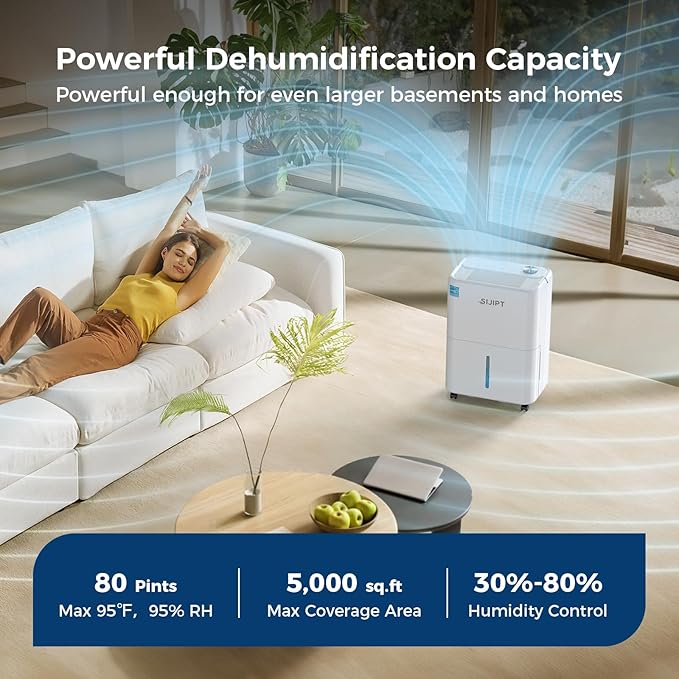 80 Pints Dehumidifier with Pump, Sijipt Energy Star Dehumidifier for Basement Home and Large Room with 6.56 inch Drain Hose, Auto-Shutoff 24H Timer, and Memory Starting - Image 3