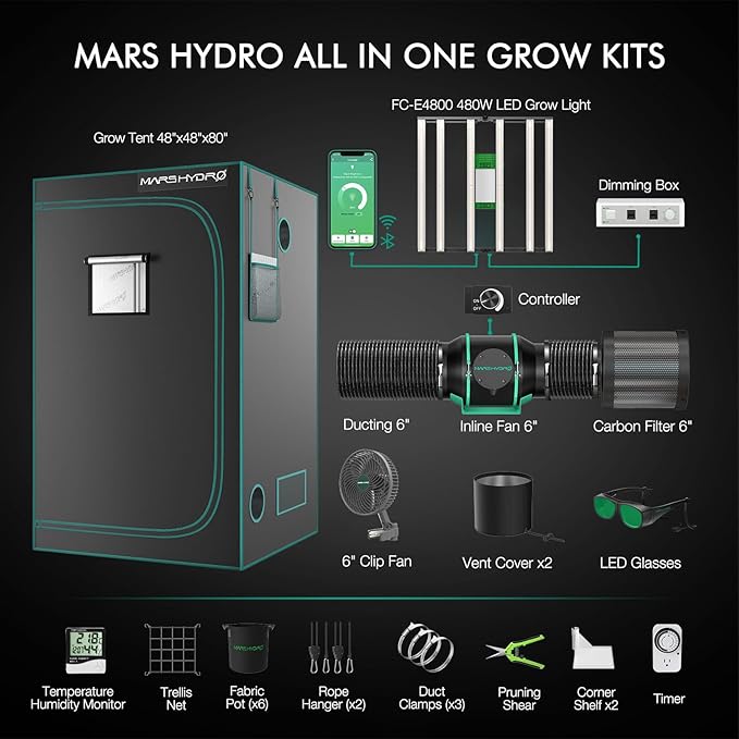MARS HYDRO 4x4 Smart Grow Tent Kit Complete System,480W FC-E4800 APP WiFi Control Light 2646pcs LED,1680D High Reflective Mylar,with 6inch 32dB,402CFM Smart WiFi Control Ventilation System - Image 7
