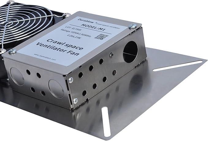 Durablow M1P 110 CFM Air-Out Stainless Steel Crawl Space Vent Fan, Foundation Vent, Radon Mitigation, for Crawl Space Exhaust Fan, Basement Ventilation Fan, Attic, Garage (Stainless steel, M1P) - Image 3