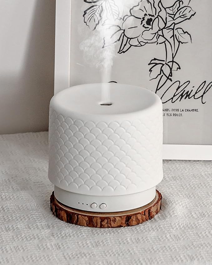 Essential Oil Diffuser, 280ml Ceramic Aromatherapy Diffuser with Ultrasonic Cool Mist Humidifier, Timer, Auto Shut-Off, Large Room Aroma Diffuser for Home, Bedroom, Office, Yoga by ONABOVIVA
