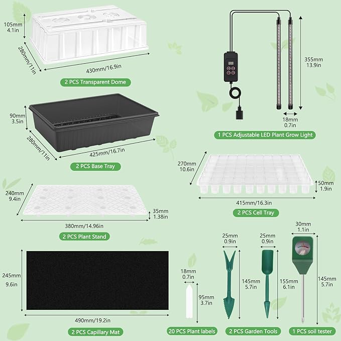 Indoor Seed Starting Kit with 60-Cell Self-Watering Tray, LED Grow Light, Timer, Humidity Dome, pH Meter for Plant Germination, Vegetables, Herbs, Flowers - Image 6