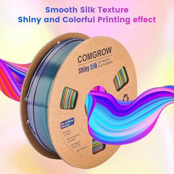 Comgrow Rainbow Colors Silk PLA 3D Printer Filament, PLA Filament 1.75mm, Dimensional Accuracy +/- 0.02 mm, 1KG Spool, Coextrusion 3D Filament with Shiny Silk Rainbow Yellow - Image 7