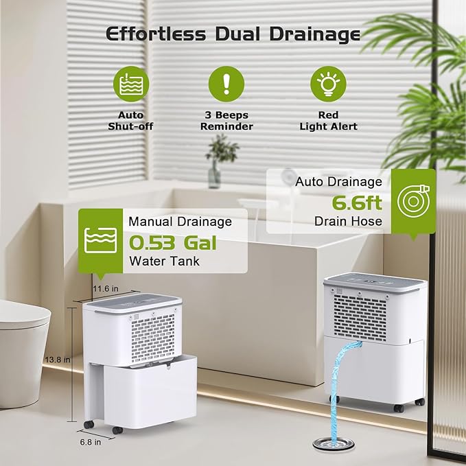 2500 Sq. Ft Dehumidifier for Home - 30 Pint Dehumidifier for Basement with Drain House - Ideal for Large Room Bedroom Bathroom - Humidity Control, Auto Defrost, 24H Timer - Image 4